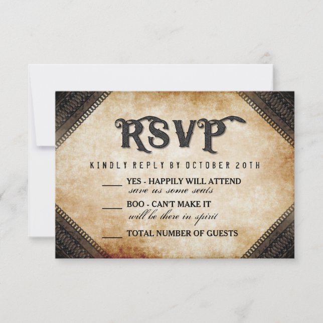 Halloween Skeleton Brown Gothic Wedding RSVP (Front)