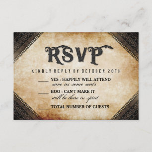 Halloween Skeleton Brown Gothic Wedding RSVP Card
