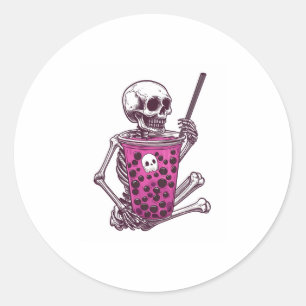 Halloween Skeleton Bubble Tea Classic Round Sticker