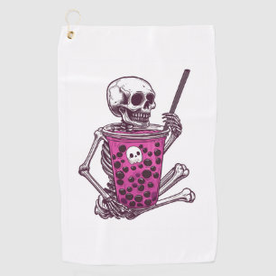 Halloween Skeleton Bubble Tea Golf Towel