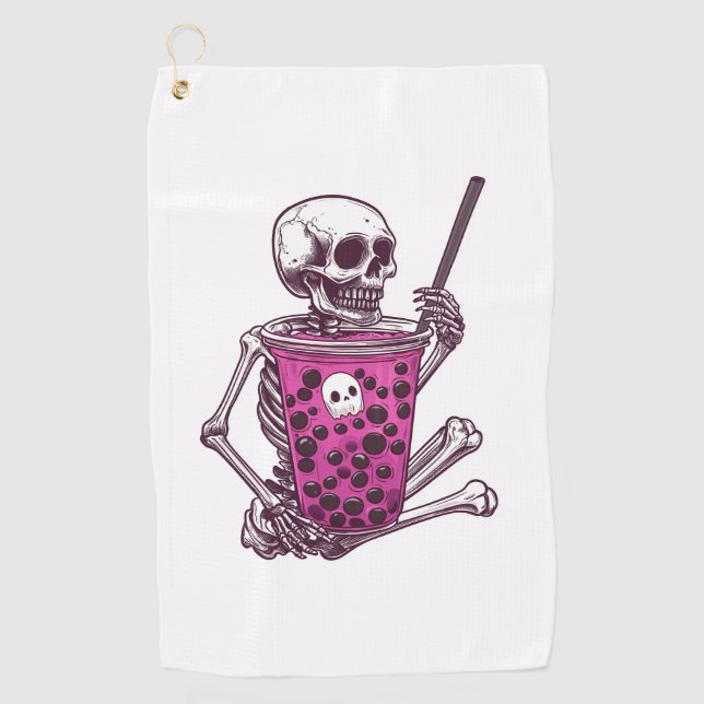 Halloween Skeleton Bubble Tea Golf Towel (Front)