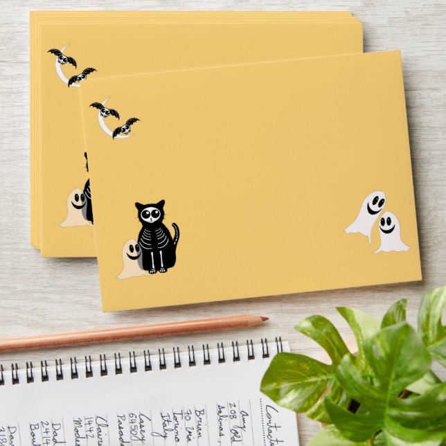 Halloween Skeleton Cat and Friends Envelope (Stacked)