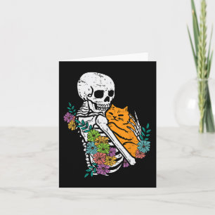 Halloween Skeleton Cat Hug Flowers Costume Women G Card