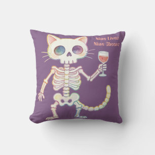 Halloween Skeleton Cat Nine Lives Nine Cheers Cushion