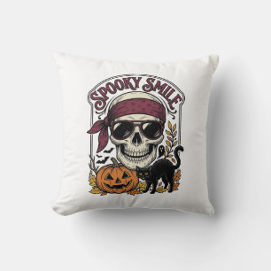 Halloween Skeleton Cat Vintage Pumpkin Graphic_1 Cushion