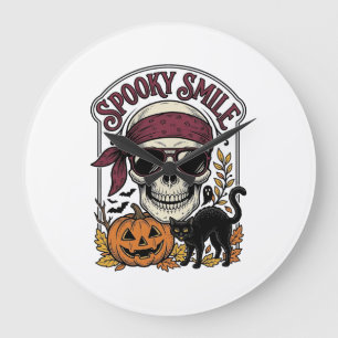 Halloween Skeleton Cat Vintage Pumpkin Graphic_1 Large Clock