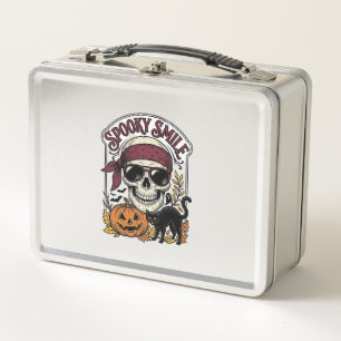 Halloween Skeleton Cat Vintage Pumpkin Graphic_1 Metal Lunch Box