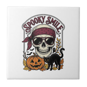 Halloween Skeleton Cat Vintage Pumpkin Graphic_1 Tile