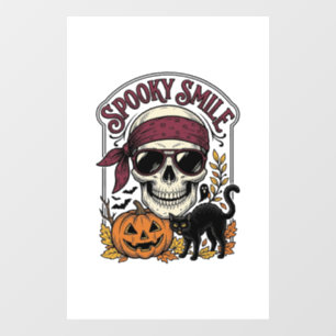 Halloween Skeleton Cat Vintage Pumpkin Graphic_1 Window Cling