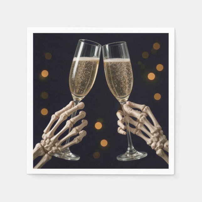 Halloween Skeleton Champagne Toast Napkin (Front)