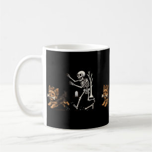 Halloween Skeleton Chasing Yorkie Dog Spooky Pet Coffee Mug