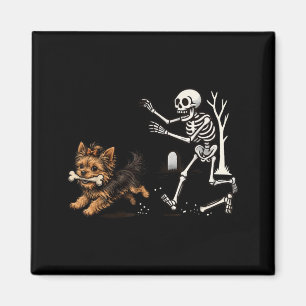 Halloween Skeleton Chasing Yorkie Dog Spooky Pet Magnet