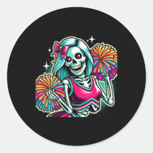 Halloween Skeleton Cheerleading Cheerleader _1 Classic Round Sticker