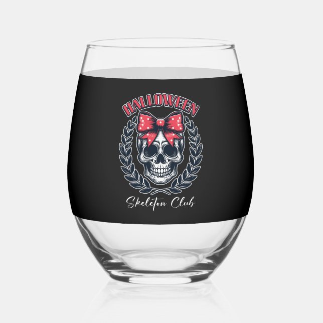Halloween Skeleton Club Stemless Wine Glass (Front)