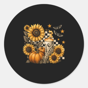 Halloween Skeleton Coffee, Soky Sunflowers Pumpkin Classic Round Sticker