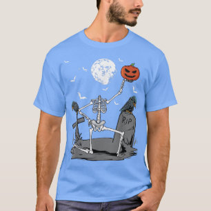 Halloween Skeleton Costume Pumpkin Head Bats Raven T-Shirt