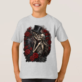 Halloween Skeleton Couple Gothic Roses Kids T-Shirt