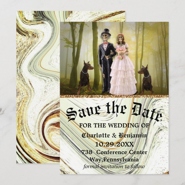 Halloween Skeleton Couple Gothic Save The Date (Front/Back)