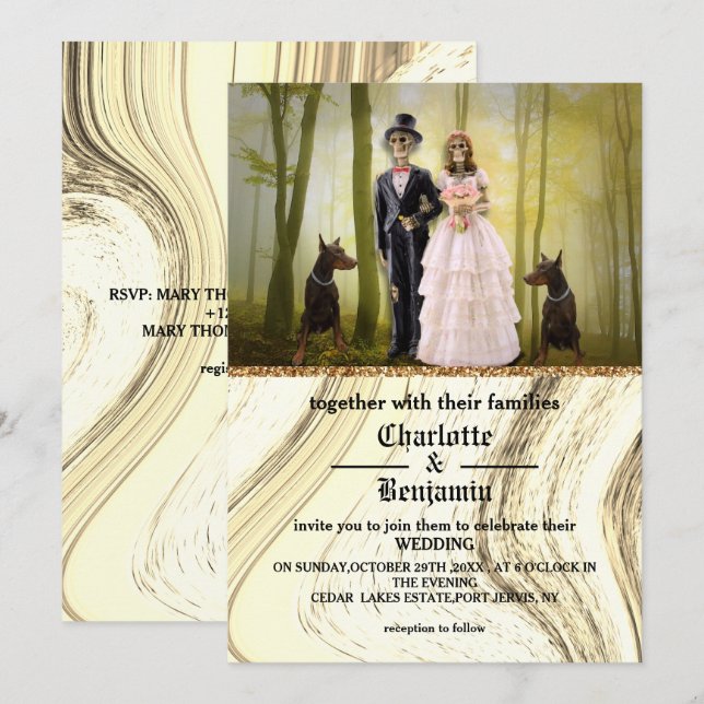 Halloween Skeleton Couple Gothic Wedding Invitation (Front/Back)