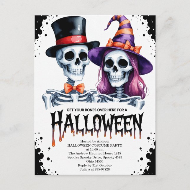 Halloween Skeleton Couple Holiday Postcard (Front)