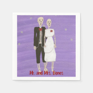 Halloween Skeleton Couple in Wedding Tux & Dress Napkin