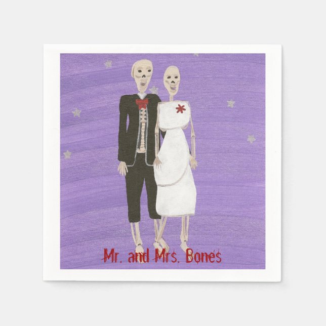 Halloween Skeleton Couple in Wedding Tux & Dress Napkin (Front)