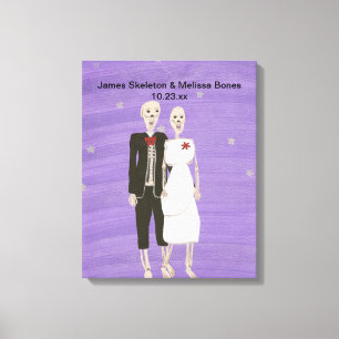Halloween Skeleton Couple Wedding Wrapped Canvas