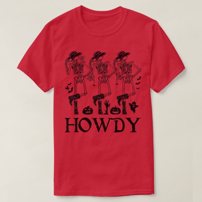 Halloween Skeleton Cowboy Howdy Pumpkin Western Co T-Shirt (Design Front)