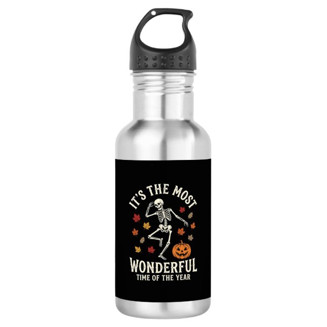 Halloween Skeleton Dance Pumpkin Fall 532 Ml Water Bottle (Front)
