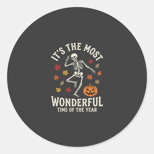 Halloween Skeleton Dance Pumpkin Fall Classic Round Sticker (Front)