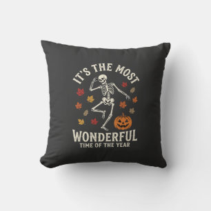 Halloween Skeleton Dance Pumpkin Fall Cushion