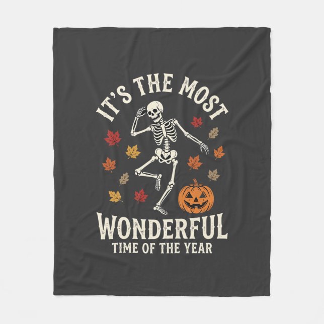 Halloween Skeleton Dance Pumpkin Fall Fleece Blanket (Front)