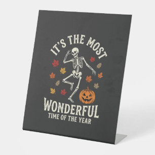 Halloween Skeleton Dance Pumpkin Fall Pedestal Sign