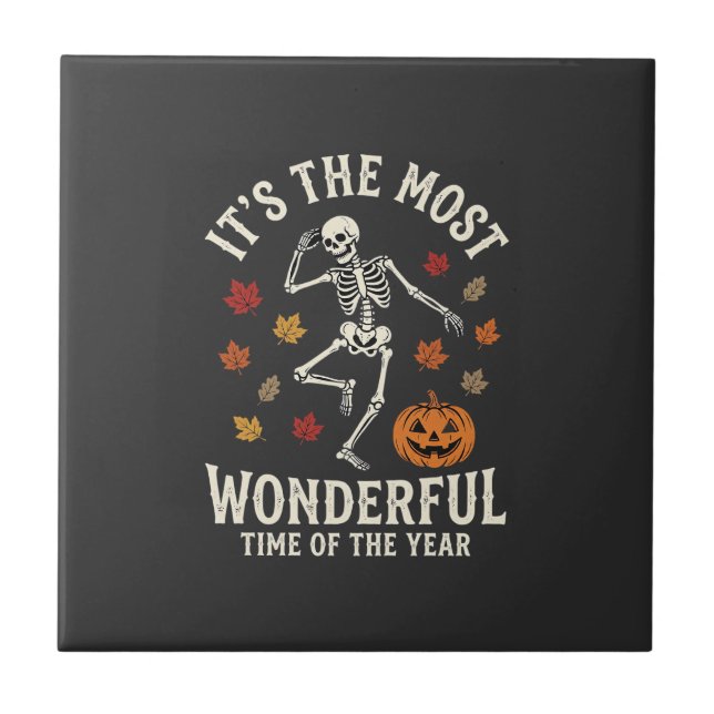 Halloween Skeleton Dance Pumpkin Fall Tile (Front)