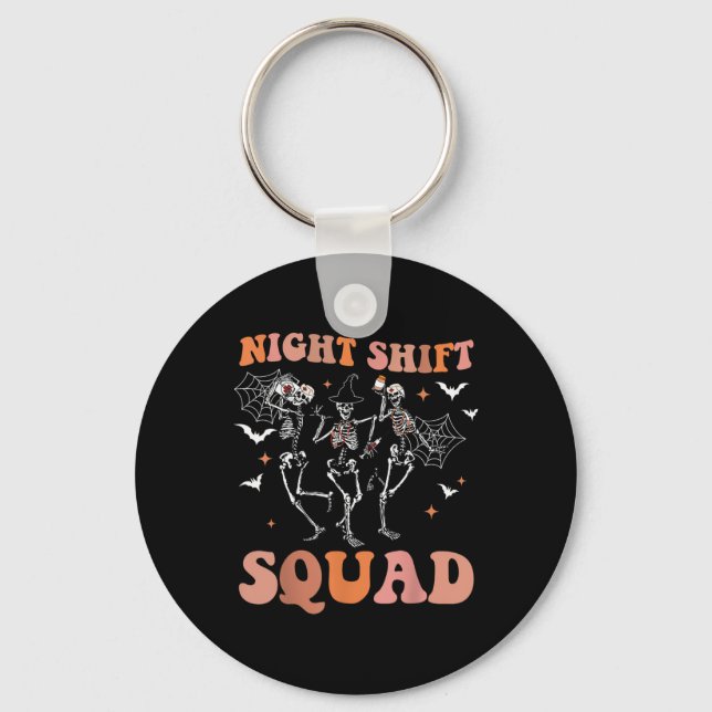 Halloween Skeleton Dancing Nurse Night Squad Shift Key Ring (Front)