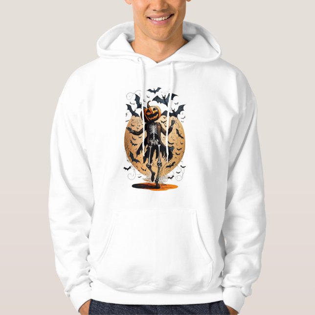Halloween skeleton dancing with a pumpkin hoodie (Front)
