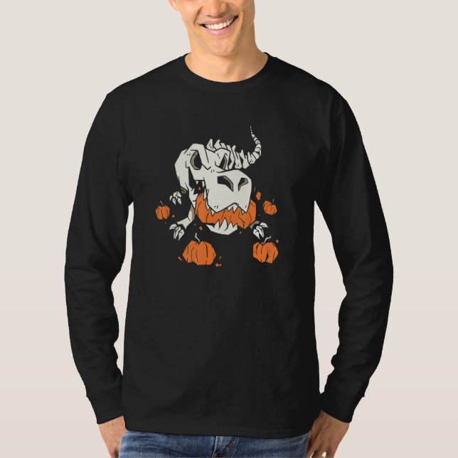 Halloween Skeleton Dinosaur Pumpkin T-Shirt (Front)
