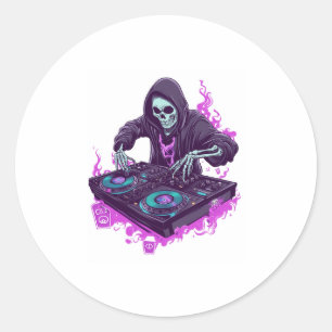 Halloween Skeleton DJ Classic Round Sticker