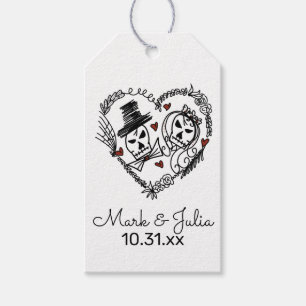 Halloween Skeleton Doodles Wreath Illustration Gift Tags