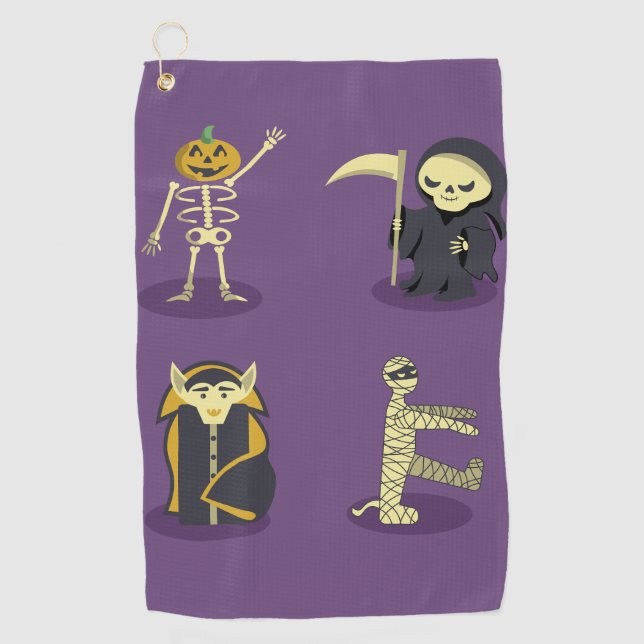 Halloween Skeleton Dracula Mummy Grim Reaper Golf Towel (Front)