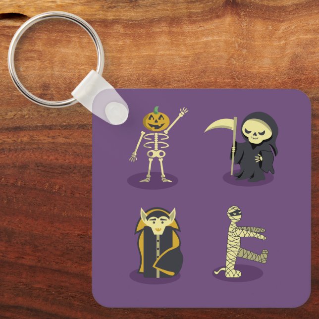 Halloween Skeleton Dracula Mummy Grim Reaper Key Ring (Front)