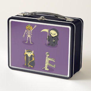 Halloween Skeleton Dracula Mummy Grim Reaper Metal Lunch Box