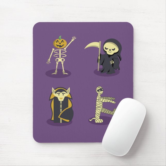 Halloween Skeleton Dracula Mummy Grim Reaper Mouse Mat (With Mouse)