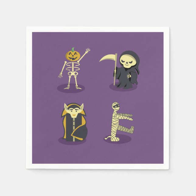 Halloween Skeleton Dracula Mummy Grim Reaper Napkin (Front)