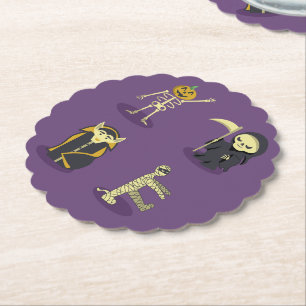 Halloween Skeleton Dracula Mummy Grim Reaper Paper Coaster