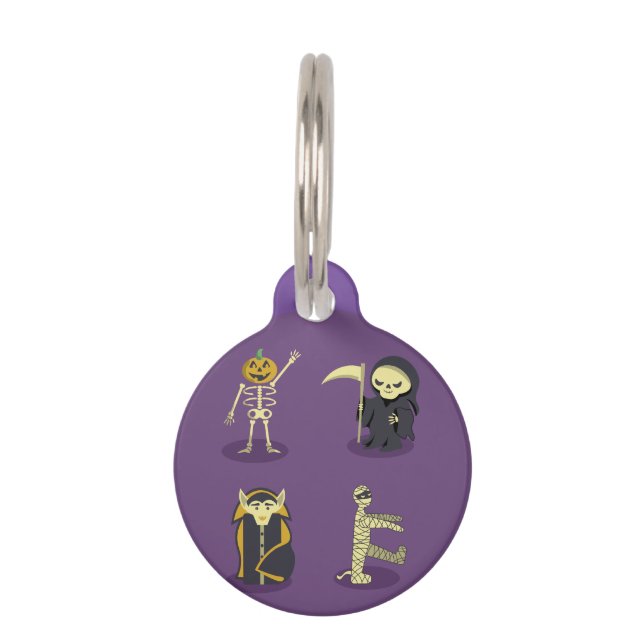 Halloween Skeleton Dracula Mummy Grim Reaper Pet Tag (Front)