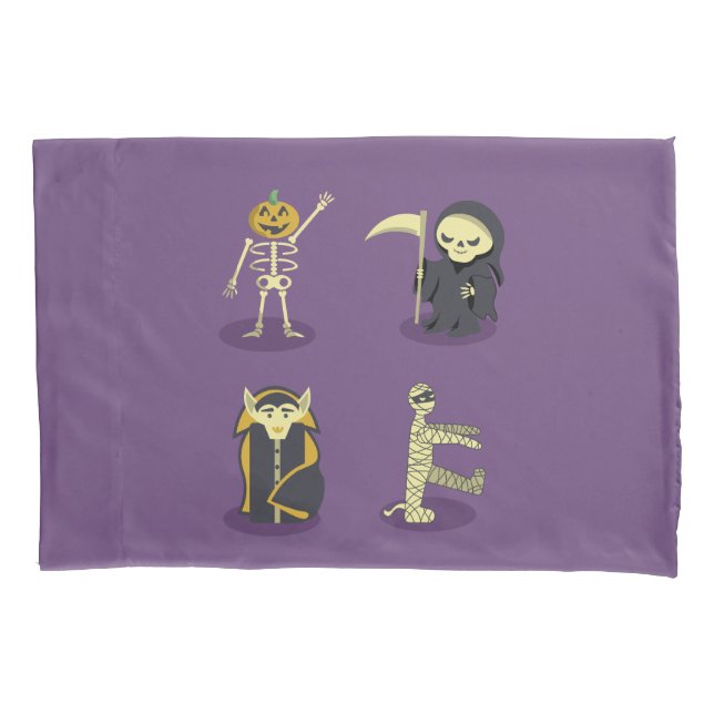 Halloween Skeleton Dracula Mummy Grim Reaper Pillowcase (Front-Left)