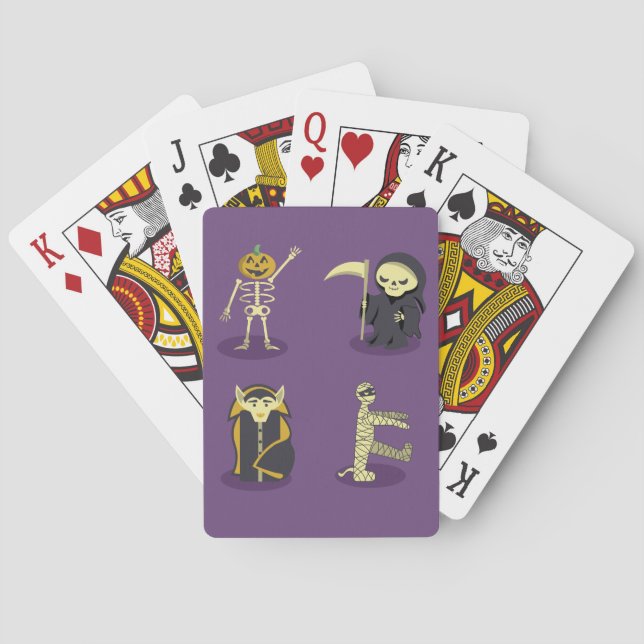 Halloween Skeleton Dracula Mummy Grim Reaper Playing Cards (Back)