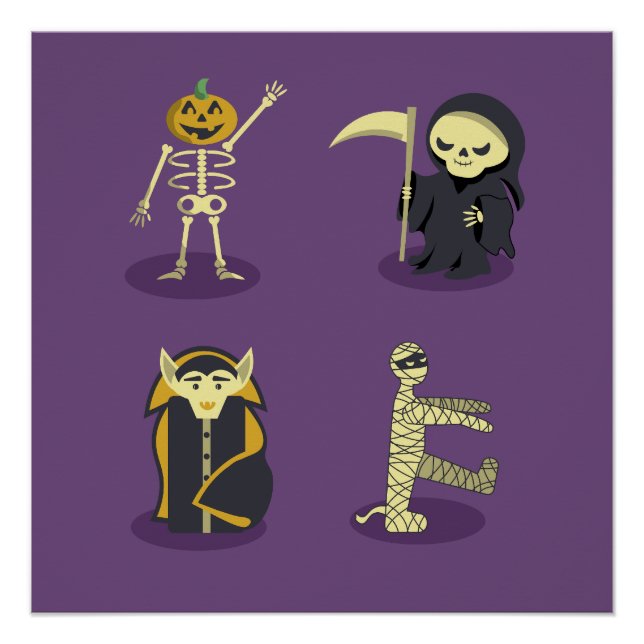 Halloween Skeleton Dracula Mummy Grim Reaper Poster (Front)