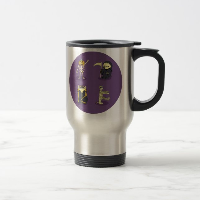 Halloween Skeleton Dracula Mummy Grim Reaper Travel Mug (Right)